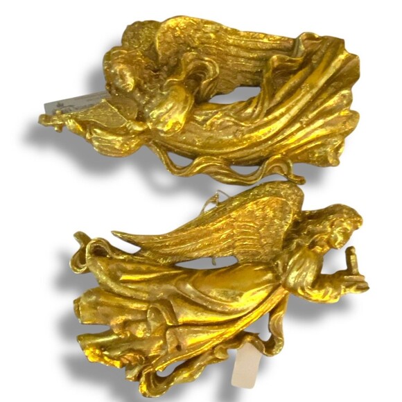 VTG French Pediment Art Nouveau Angels Cherubs Victorian Gold Leaf Relief Set 2 - Picture 1 of 5